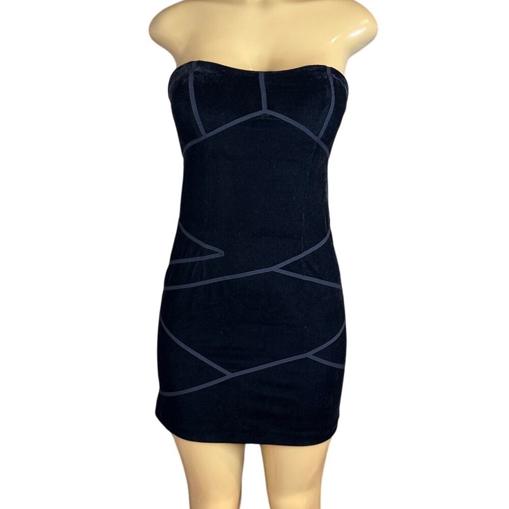 Silence + Noise Velvet Strapless Fitted Mini Dress Black Size Small